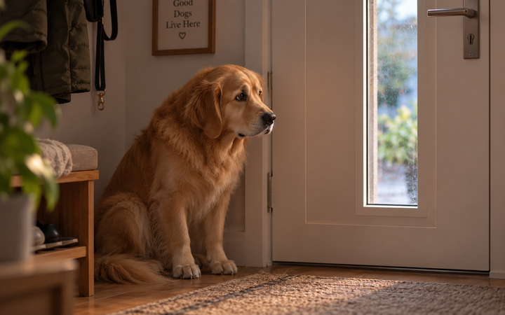 Hund wartet an der Haustür